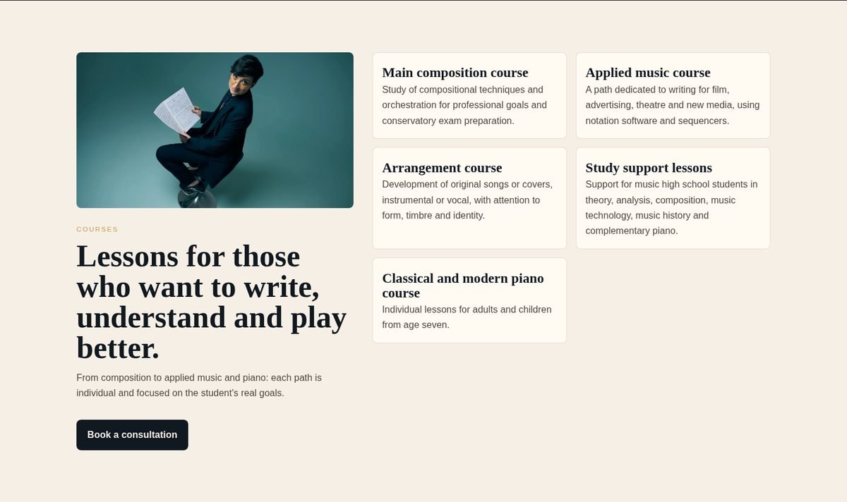 The courses section, English version