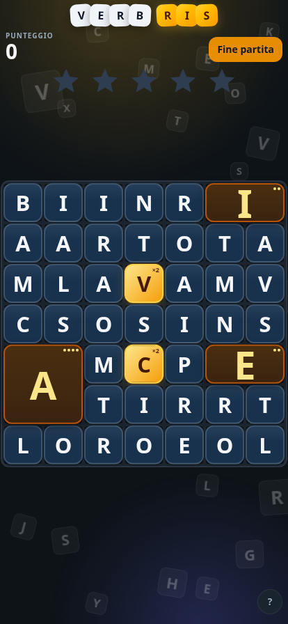 Griglia di gioco oggi, tema scuro